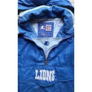 Detroit Lions 90s STARTER puffer 1/2 Pullover jacket XL blue NFL Pro vintage